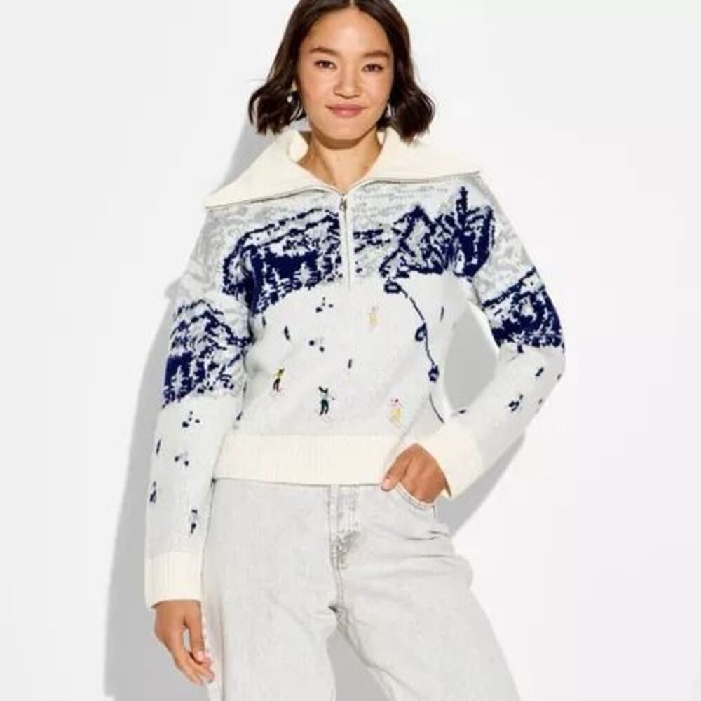 Women's Polo Collar Quarter Zip Novelty Pullover Sweater - Wild Fable Off-White - Picture 3 of 7